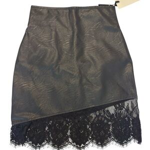 Aniye By Vegan Leather Lace Hem Mini Skirt Italian Size 42 NWT